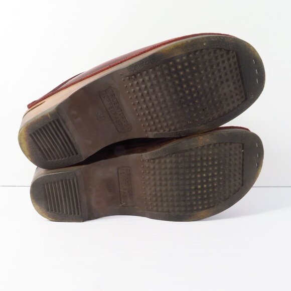 Troentorp Kahlo Wooden Clogs Women’s Size EU 39 US 8.5 Bordeaux Pull Up Leather - Picture 12 of 14
